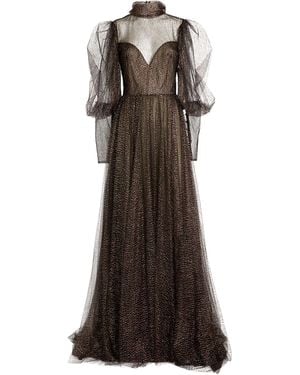 Monique Lhuillier High-neck Glitter Tulle Gown - Brown