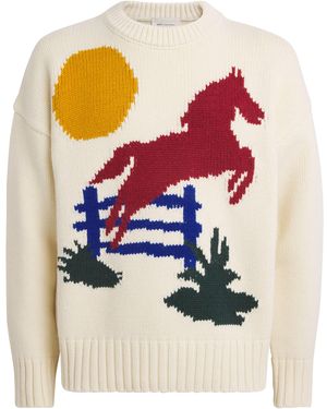 Ami Paris Wool-Blend Horse Intarsia Jumper - Blue