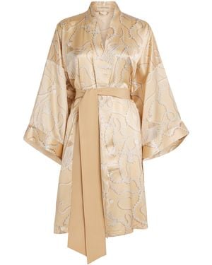 Olivia Von Halle Silk Pearl Print Mimi Robe - Natural