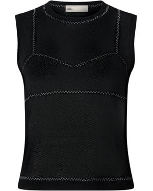 Tory Burch Knit-Mesh Top - Black