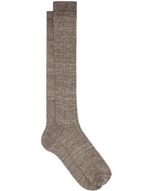 dunhill Linen-Blend Ribbed Socks - Brown