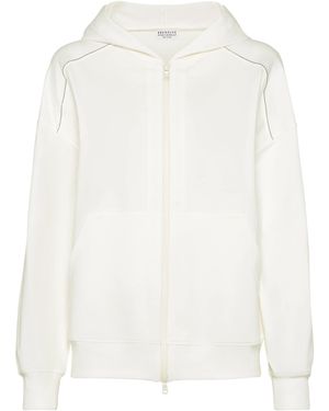 Brunello Cucinelli Stretch-Cotton Zip-Up Hoodie - White