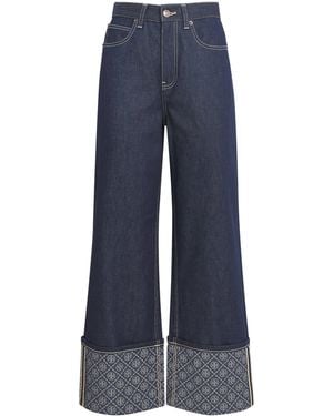 Tory Burch Contrast-Cuff Straight Jeans - Blue
