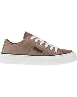 Brunello Cucinelli Suede Monili-Tab Sneakers - Brown