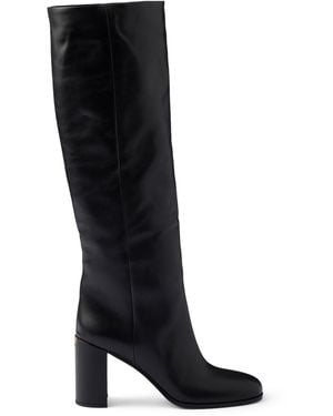 Prada Leather Knee-High Boots - Black