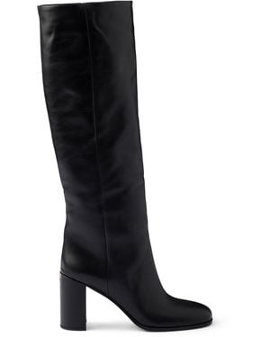 Prada Leather Knee-High Boots - Black