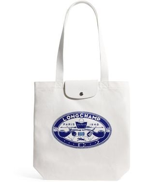 Longchamp Canvas Le Pliage M Tote Bag - Blue