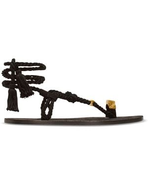 Balmain Cotton Tie Sandals - Black