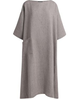 Eskandar Linen Boat-Neck Midi Dress - Grey