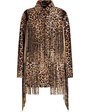 Dolce & Gabbana Leopard Print Fringe Leather Jacket - Brown