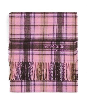 Acne Studios Cashmere-Wool Check Scarf - Purple