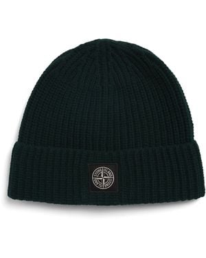 Stone Island Virgin Wool Logo Beanie - Black