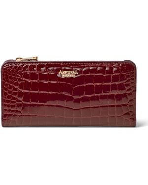 Aspinal of London Large Leather Croc-Embossed Mayfair Purse - Red