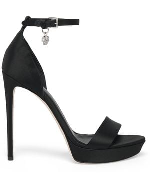 McQueen Satin Jewell Heeled Sandals 125 - Black
