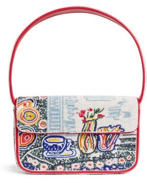 STAUD Beaded Tommy Shoulder Bag - Red