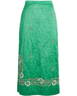 Erdem Satin Floral-Embellished Midi Skirt - Green