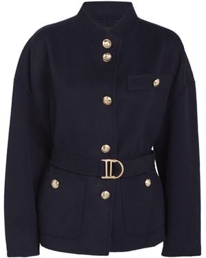 Maje Wool Belted Button-Up Jacket - Blue