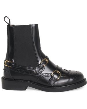 Sandro Leather Buckled Chelsea Boots - Black