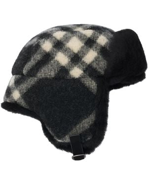 Burberry Wool Check Trapper Hat - Black