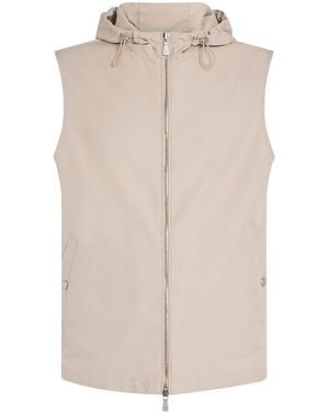 Eleventy Silk Hooded Gilet - Natural