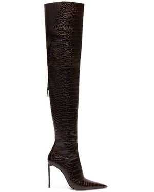 Tom Ford Croc-Embossed Leather Over-The-Knee Boots 105 - Black
