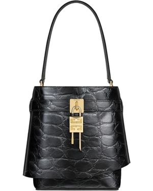 Givenchy Croc-Embossed Leather Shark Lock Bucket Bag - Black