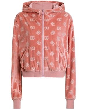 Dolce & Gabbana Velvet Logo Zip-Up Hoodie - Red