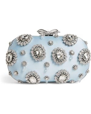 Self-Portrait Satin Crystal Clutch Bag - Blue