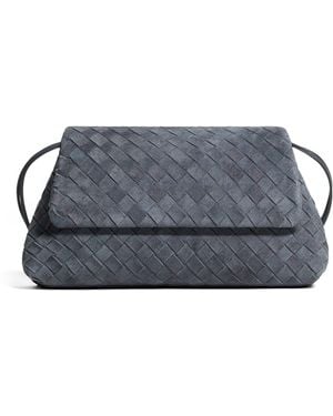 Bottega Veneta Suede Intrecciato Giorno Shoulder Bag - Grey