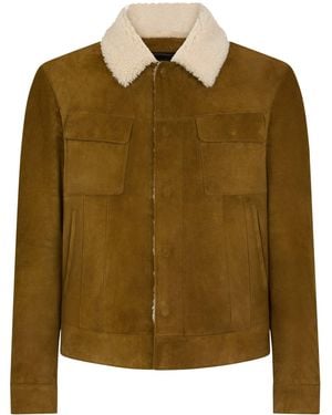 Tom Ford Calf Leather Shearling-Trim Bomber Jacket - Green