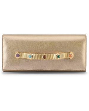 BVLGARI Leather Tubogas Cabochon Evening Clutch Bag - Natural