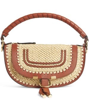 Chloé Mini Raffia-Effect Marcie Shoulder Bag - Brown