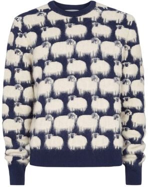 Lanvin Sheep-jacquard Crew-neck Sweater - Blue