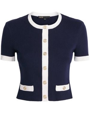 Maje Contrast-Trim Cropped Cardigan - Blue