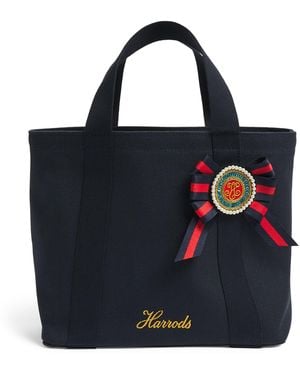 Harrods Small Cotton Canvas British Rosette Tote Bag - Black