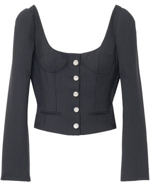 McQueen Wool-Mohair Pinstripe Top - Blue