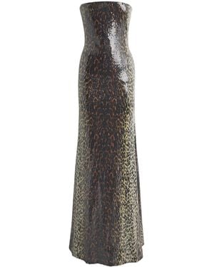 Alex Perry Sequinned Leopard Print Gown - Brown