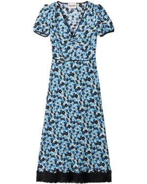 Miu Miu Silk Crepe De Chine Midi Dress - Blue