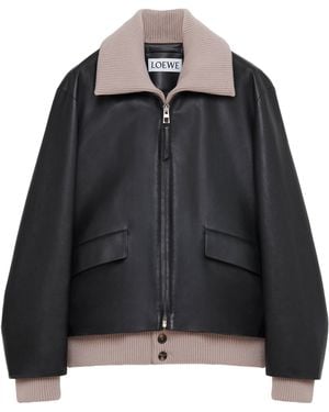 Loewe Rib-Trim Leather Jacket - Black
