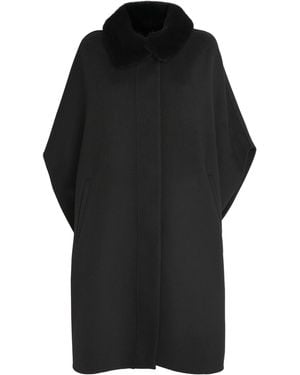 Yves Salomon Wool-Cashmere Fox-Trim Cape Coat - Black
