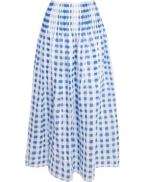 Sandro Linen-Blend Gingham Maxi Skirt - Blue