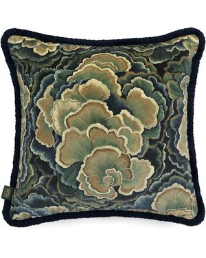 House Of Hackney Medium Velvet Trametes Fringed Cushion - Green