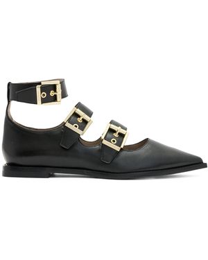 AllSaints Leather Susan Buckle Flats - Black