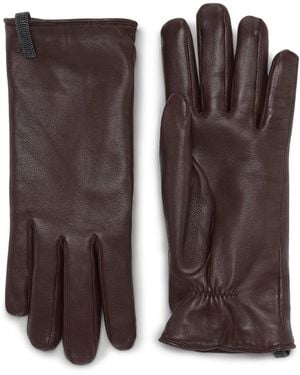 Brunello Cucinelli Leather Monili Gloves - Brown