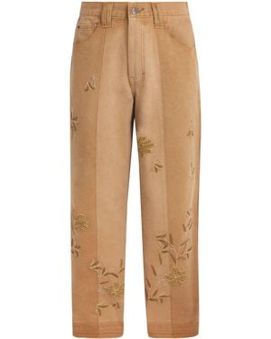 Kartik Research Canvas Embroidered 5-Pocket Trousers - Natural