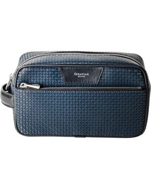 Serapian Coated Canvas-Leather Wash Bag - Blue
