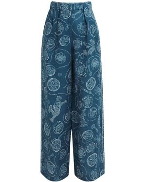 ALÉMAIS Linen Printed Lucky Pants - Blue