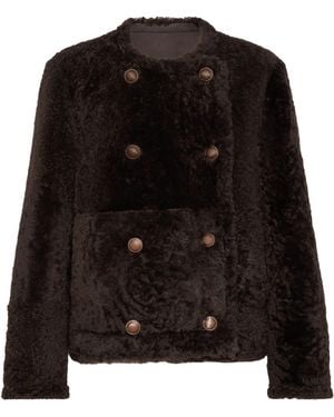 Brunello Cucinelli Shearling-Leather Reversible Pea Coat - Black