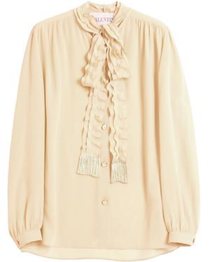 Valentino Silk Tasselled-Pussybow Blouse - Natural