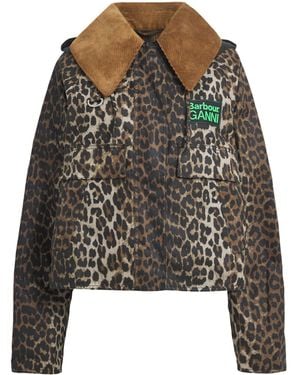 Barbour X Ganni Leopard Print Waxed Anorak Jacket - Brown